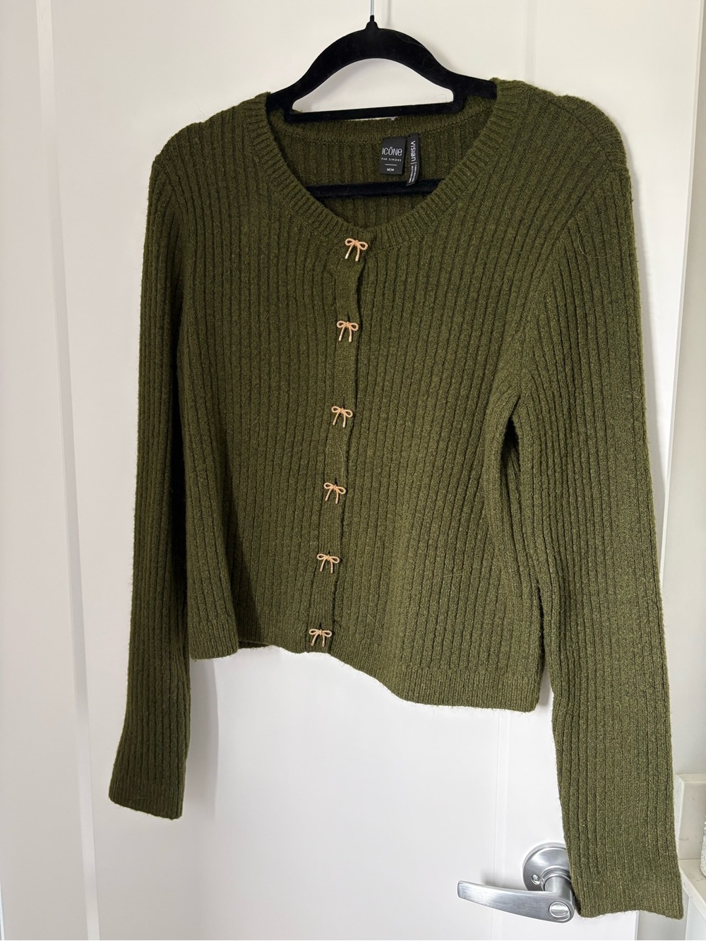 Ribbed Olive Green Button-Front Sweater